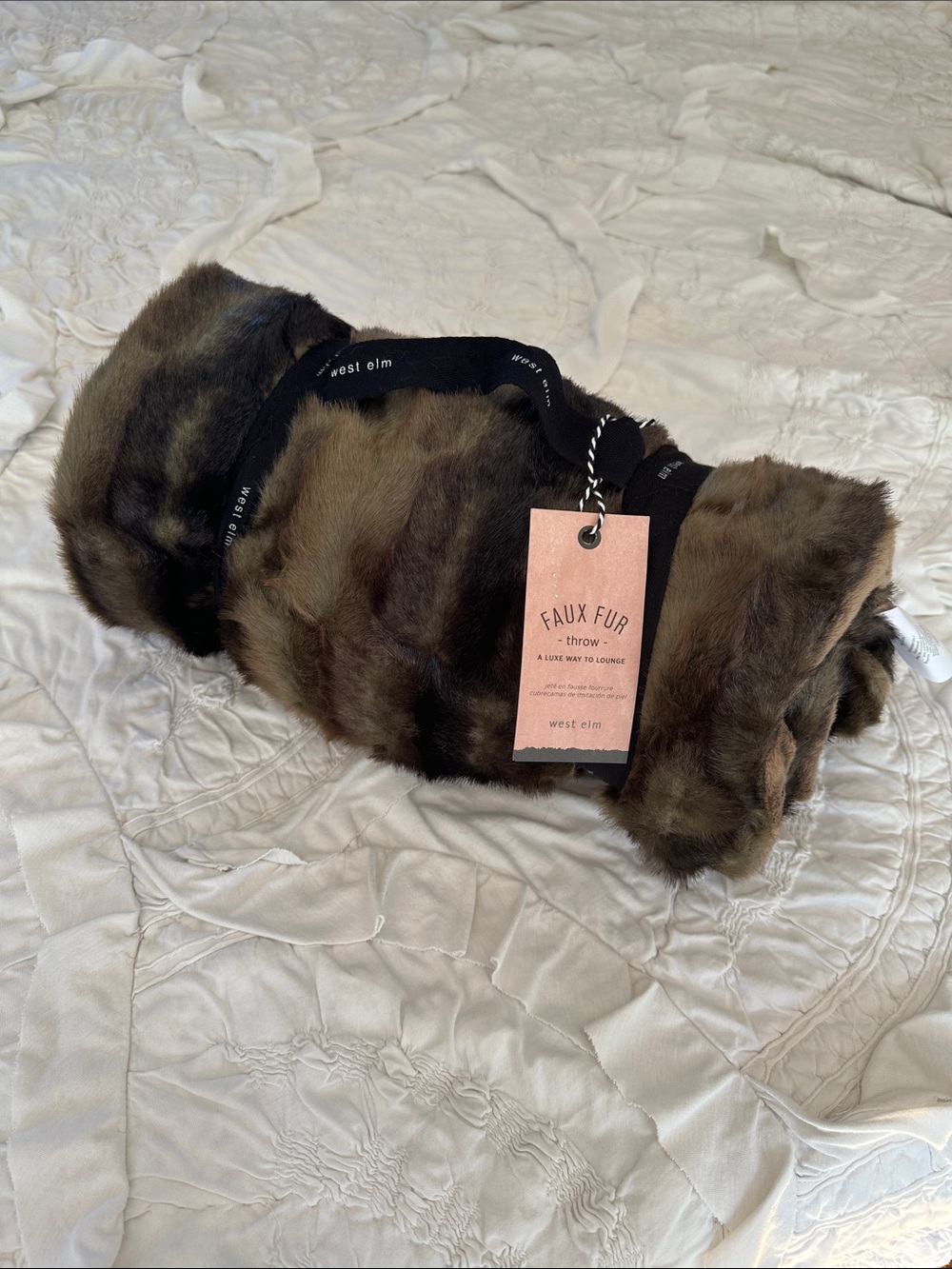 West Elm Faux Fur Throw - Brown & Dark Brown Tones